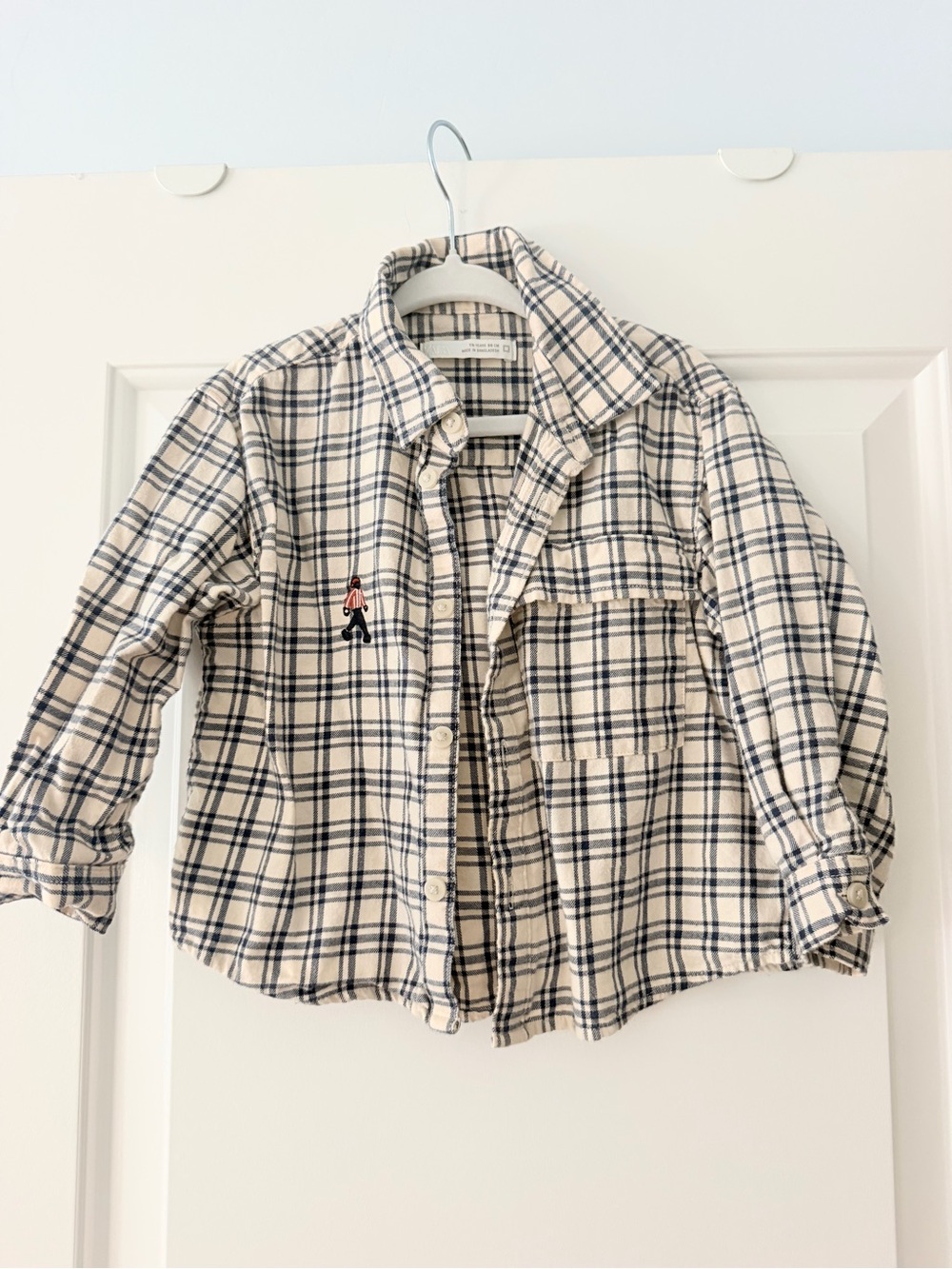Zara Kids Beige & Navy Plaid Button-Down Shirt